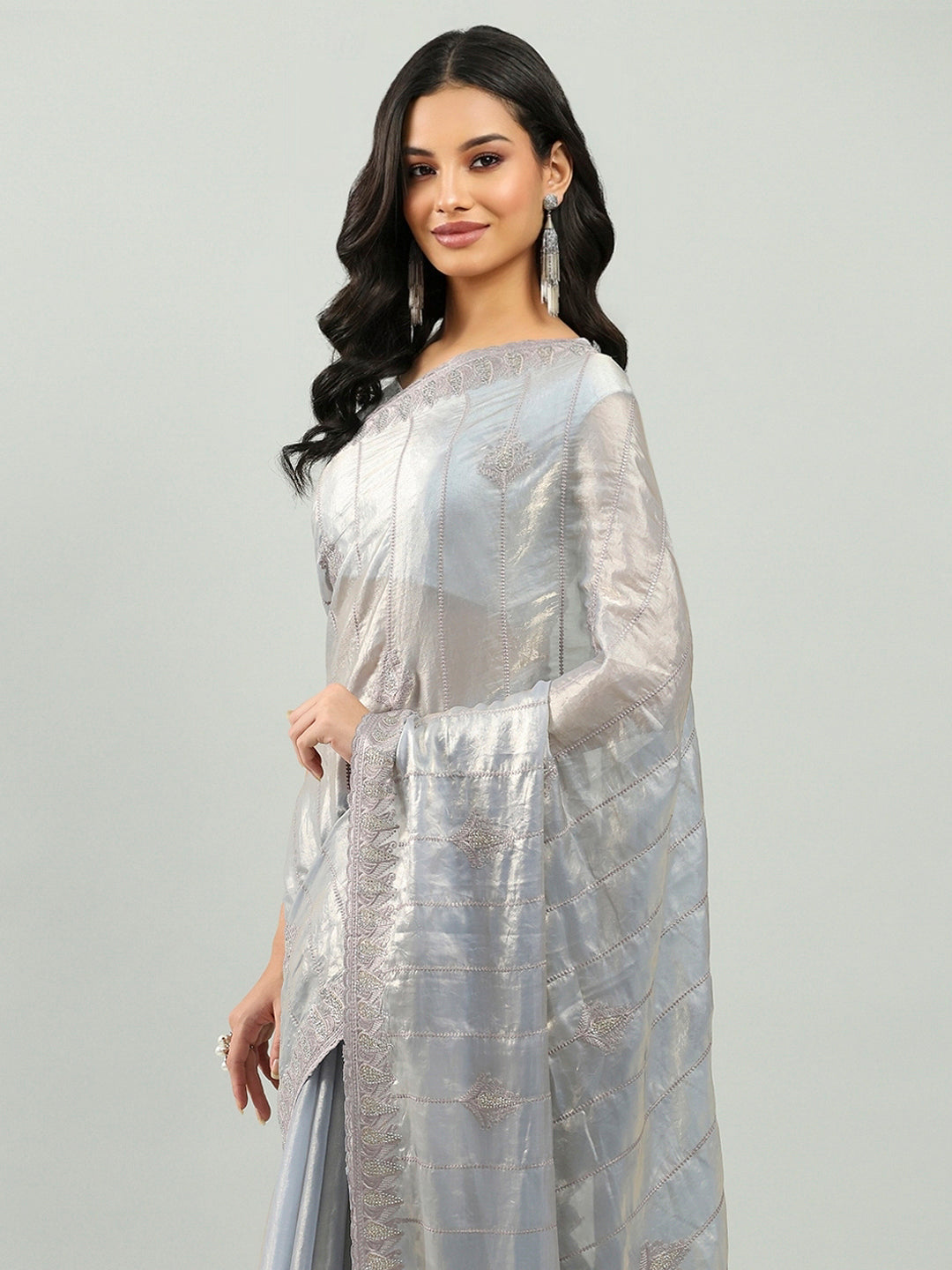 Zari Border Booti Organza Saree
