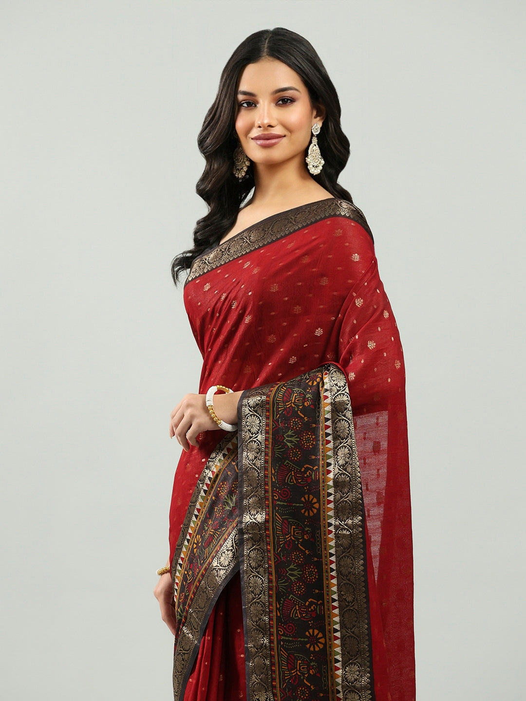 Digital Printed Cotton Blend Woven Saree