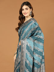 Stone Work Satin Embroidery Saree