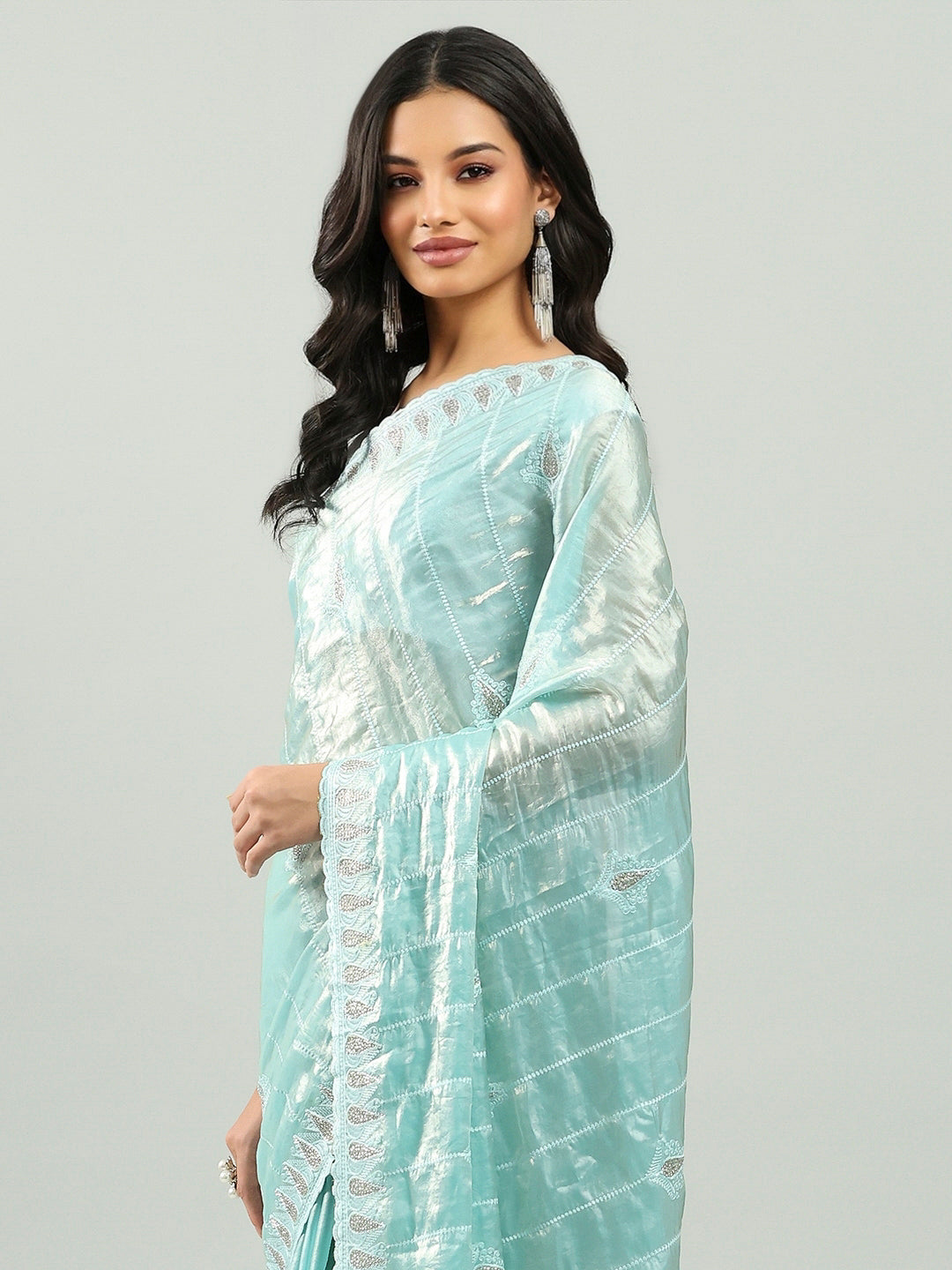 Zari Border Booti Organza Saree