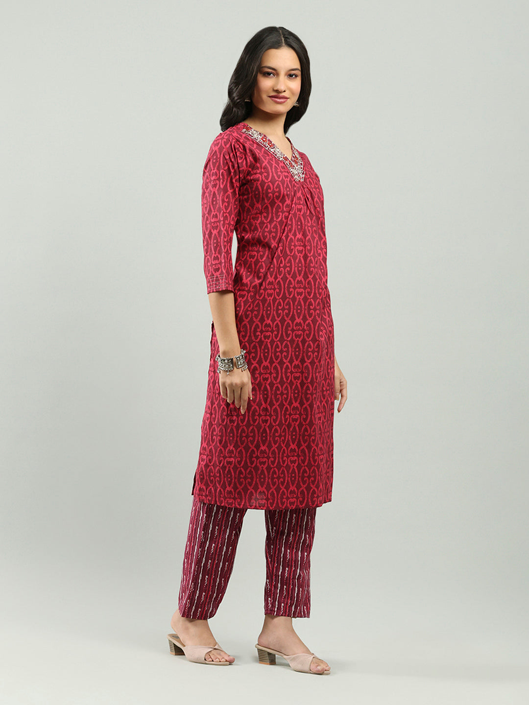 Printed Cotton Blend Kurta With Pants &amp; Dupatta