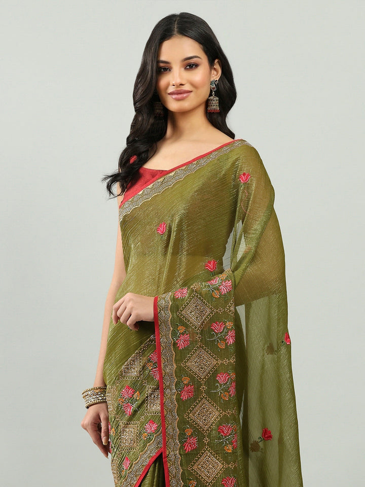 Embroidery Border Organza Saree