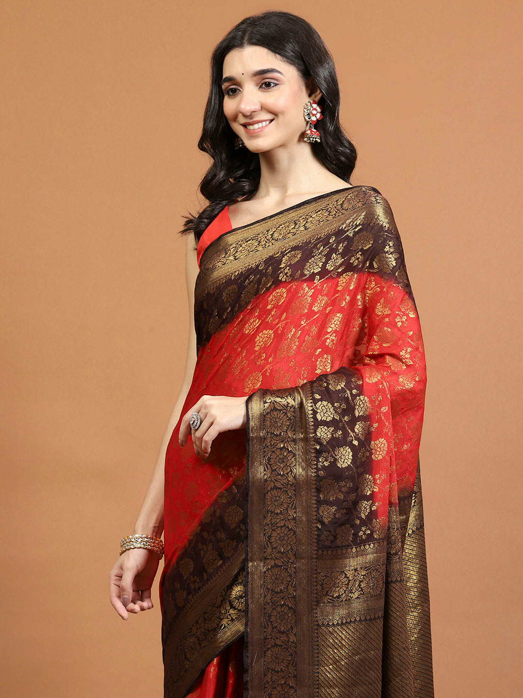 Zari Border Booti Art Chiffon Woven Saree