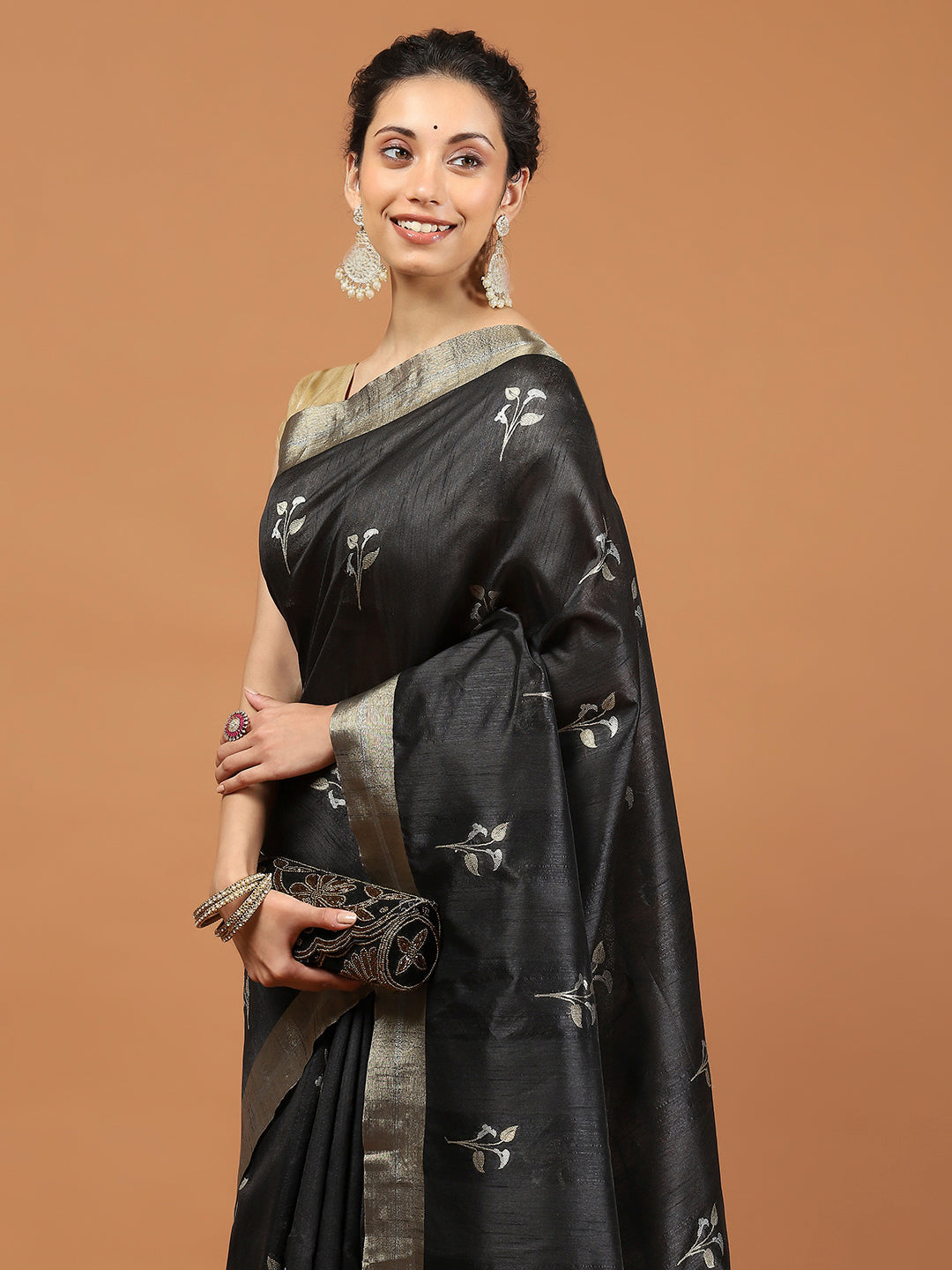 Woven Border Booti Art Silk Saree