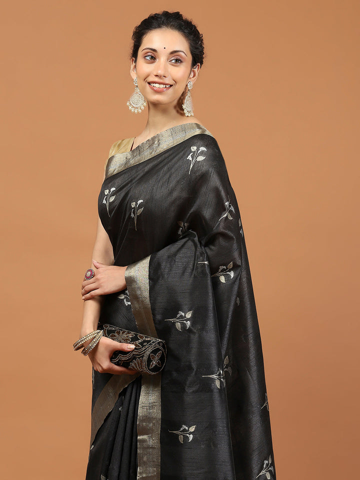 Woven Border Booti Art Silk Saree