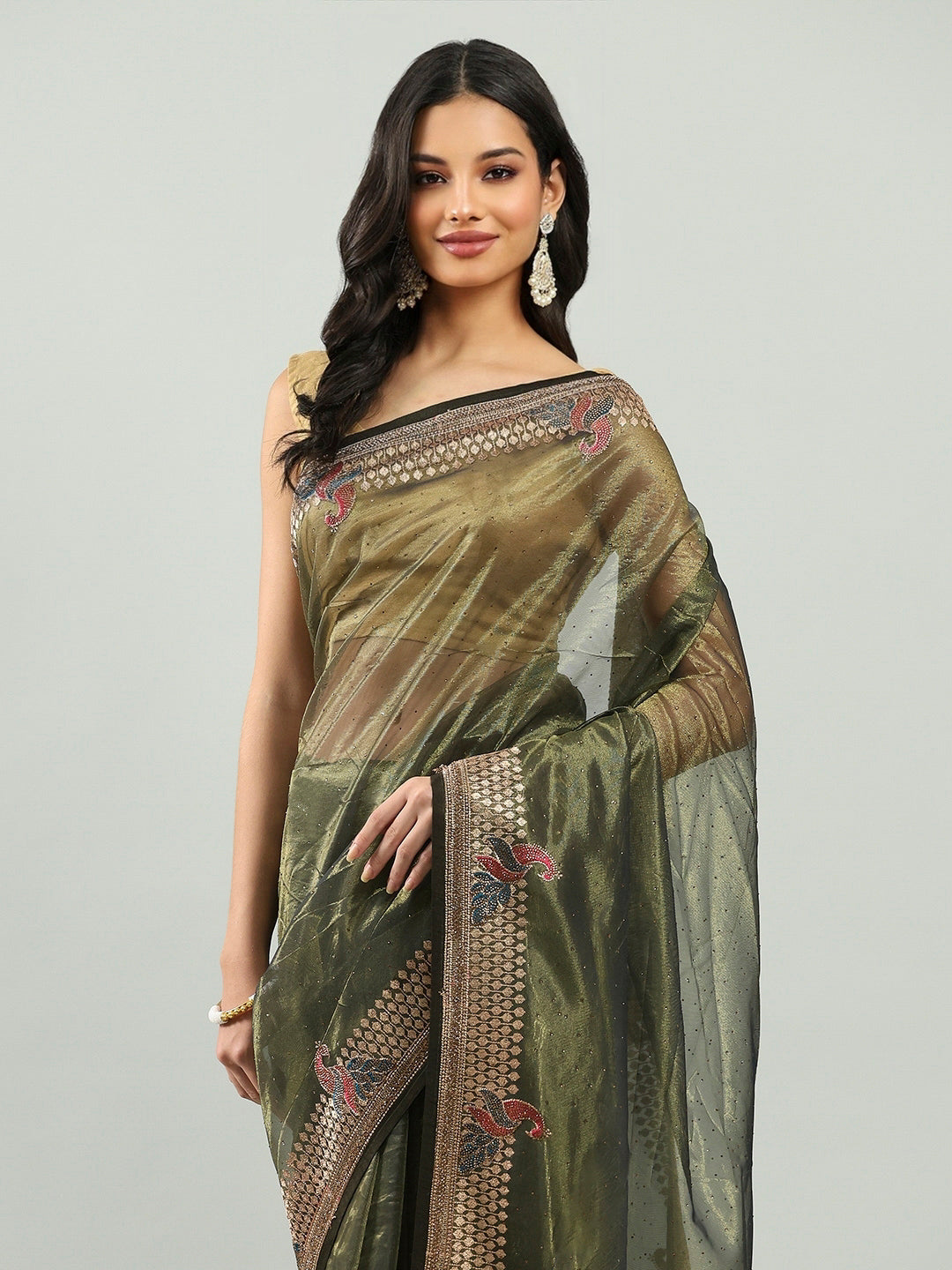 Stone Embroidery Tissue Saree