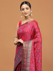 Patola Zari Border Printed Cotton Blend Woven Saree