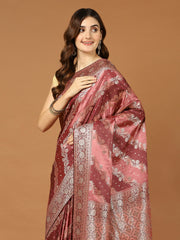 Stone Work Satin Embroidery Saree