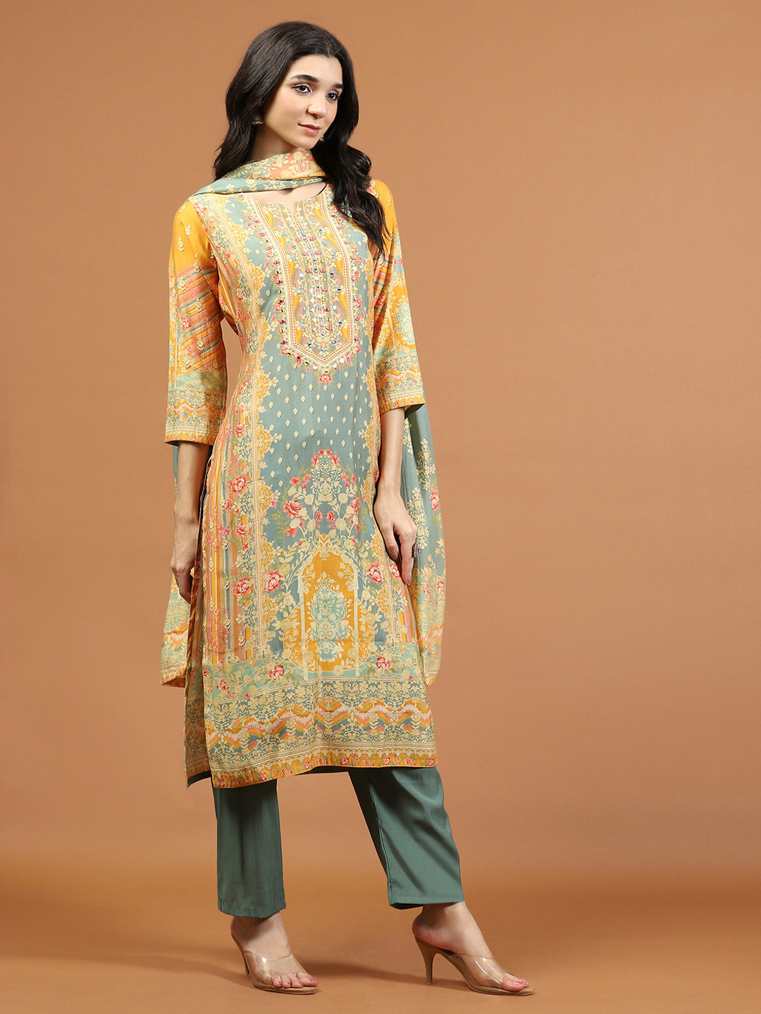Printed Muslin Kurta With Pants &amp; Dupatta