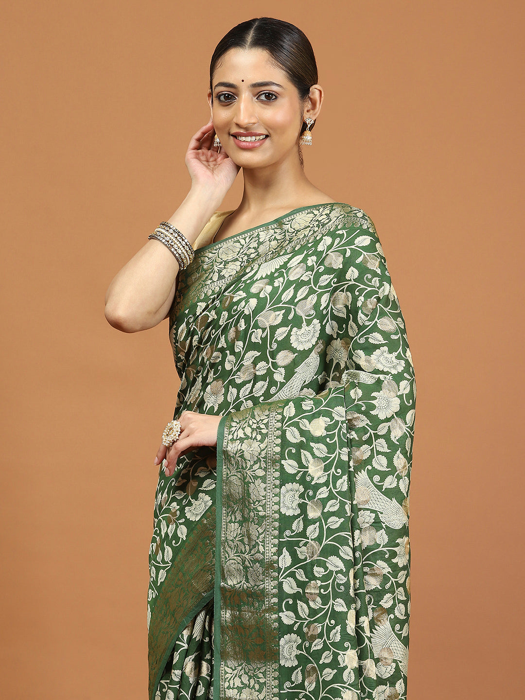 Patola Zari Border Printed Cotton Blend Woven Saree