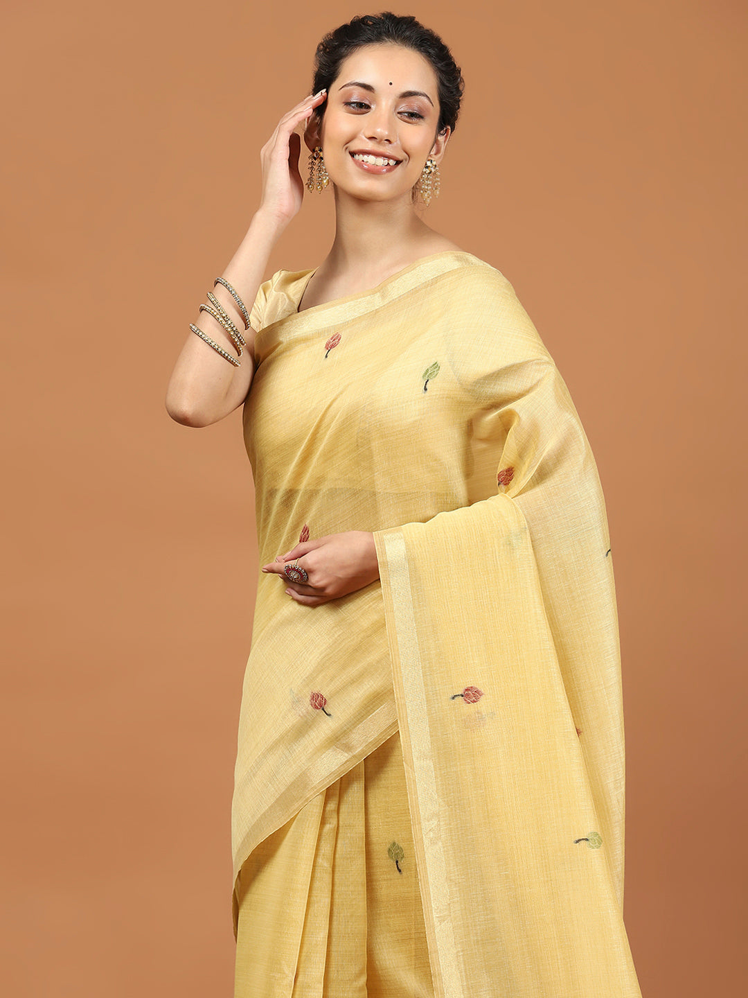 Woven Border Booti Art Silk Saree