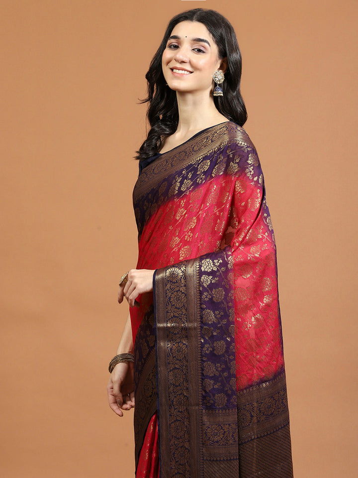 Zari Border Booti Art Chiffon Woven Saree