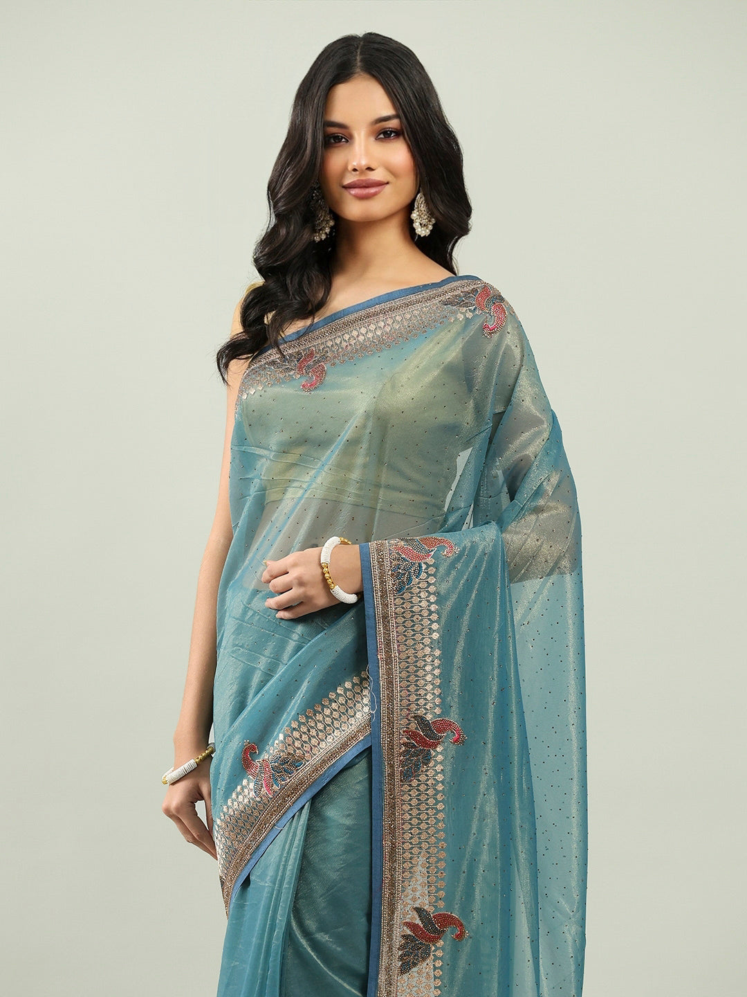 Stone Embroidery Tissue Saree