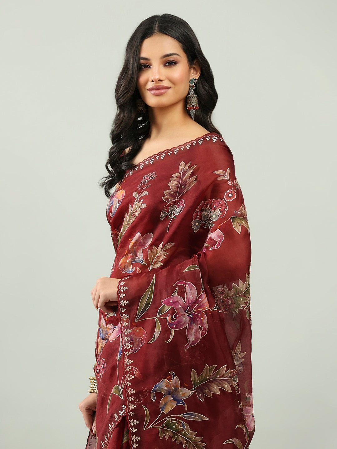 Digital Floral Printed Organza Saree