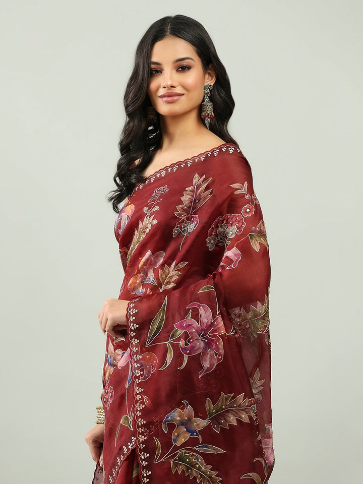 Digital Floral Printed Organza Saree