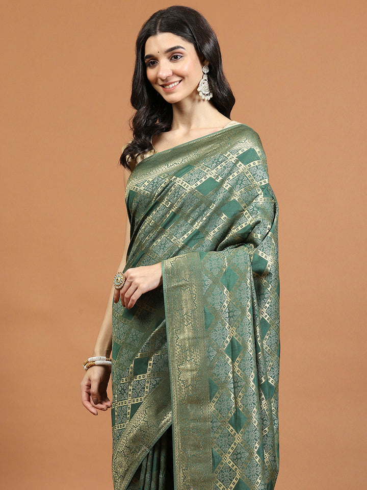 Zari Border Booti Art Silk Woven Saree