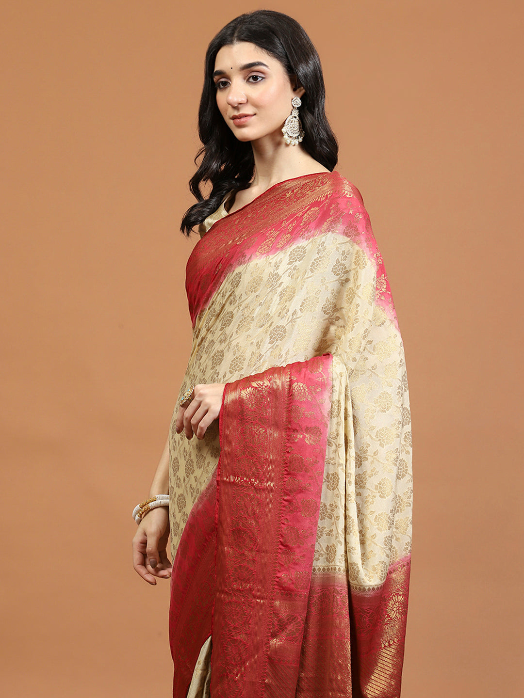 Zari Border Booti Art Chiffon Woven Saree