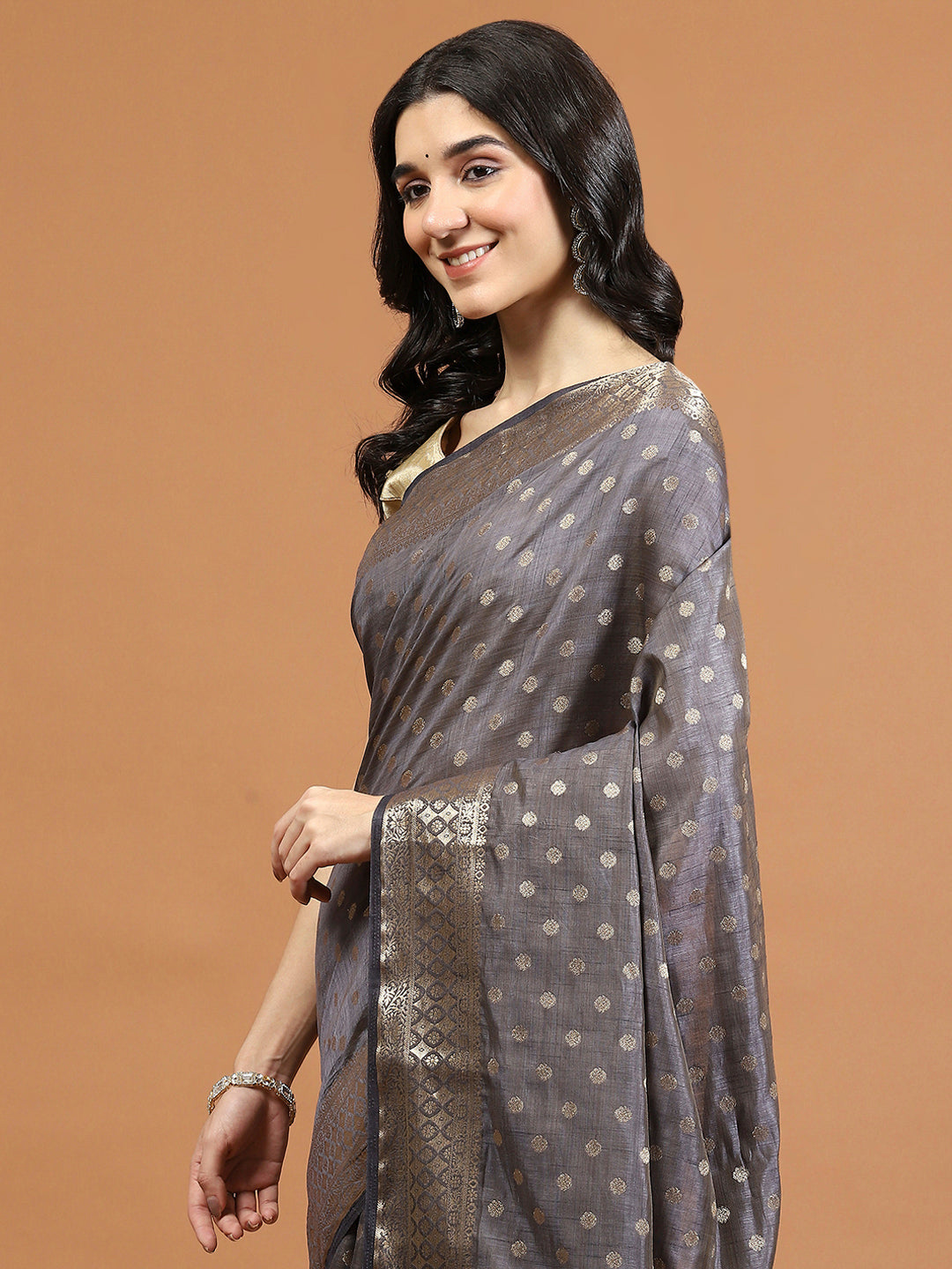 Zari Border Booti Art Silk Woven Saree