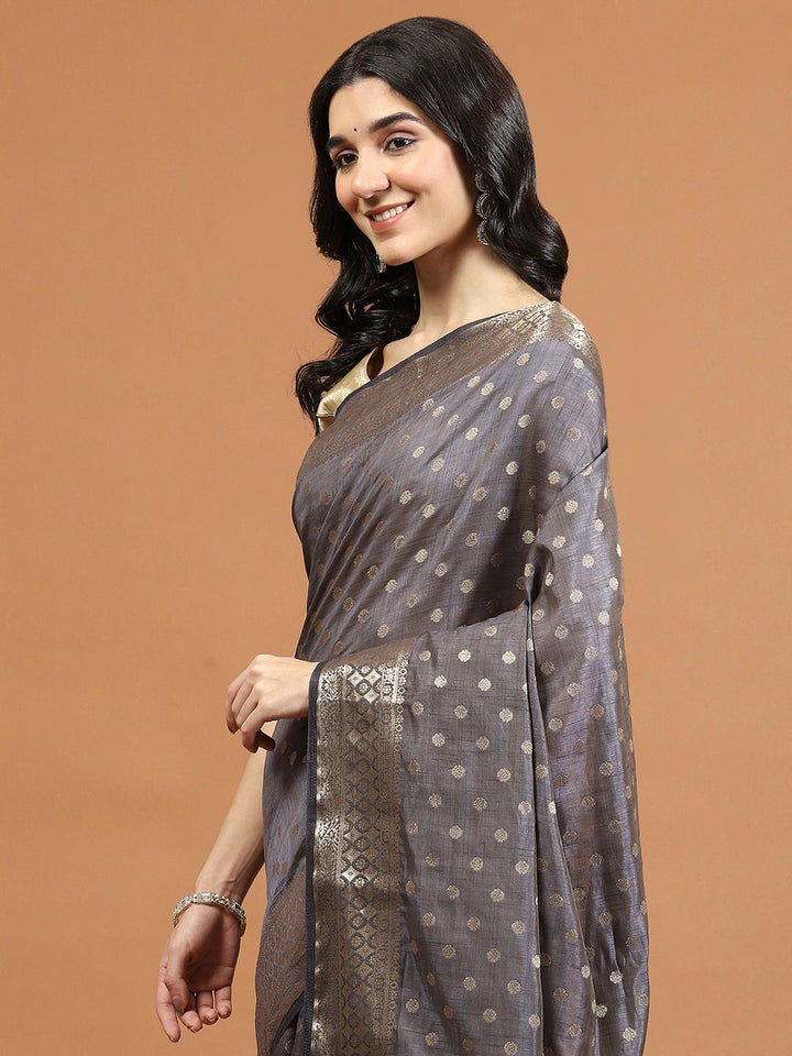 Zari Border Booti Art Silk Woven Saree