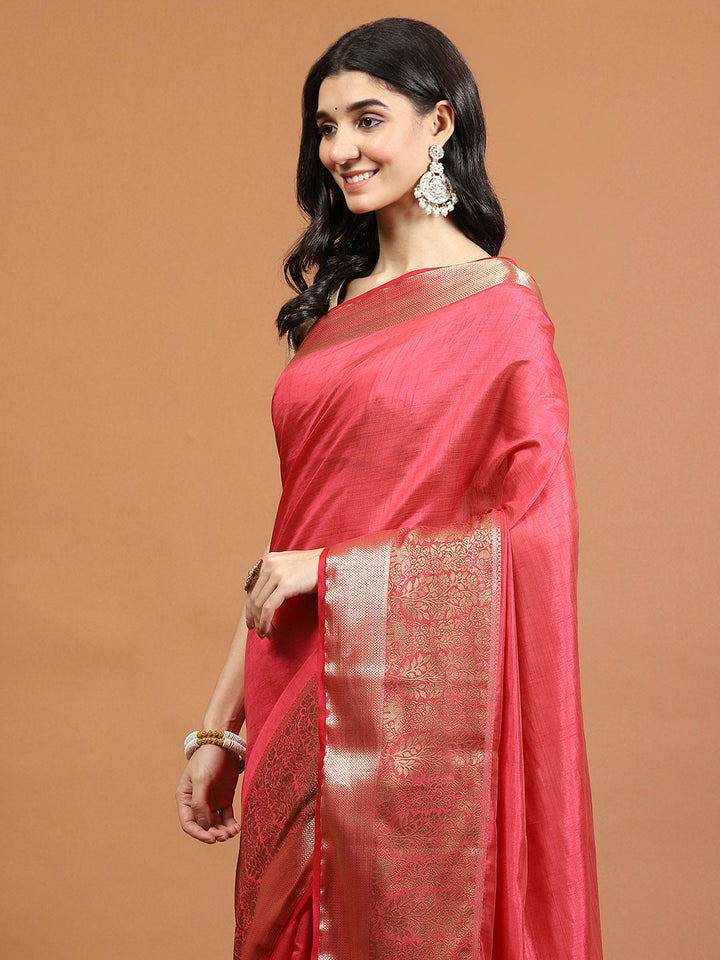 Zari Border Booti Art Silk Woven Saree