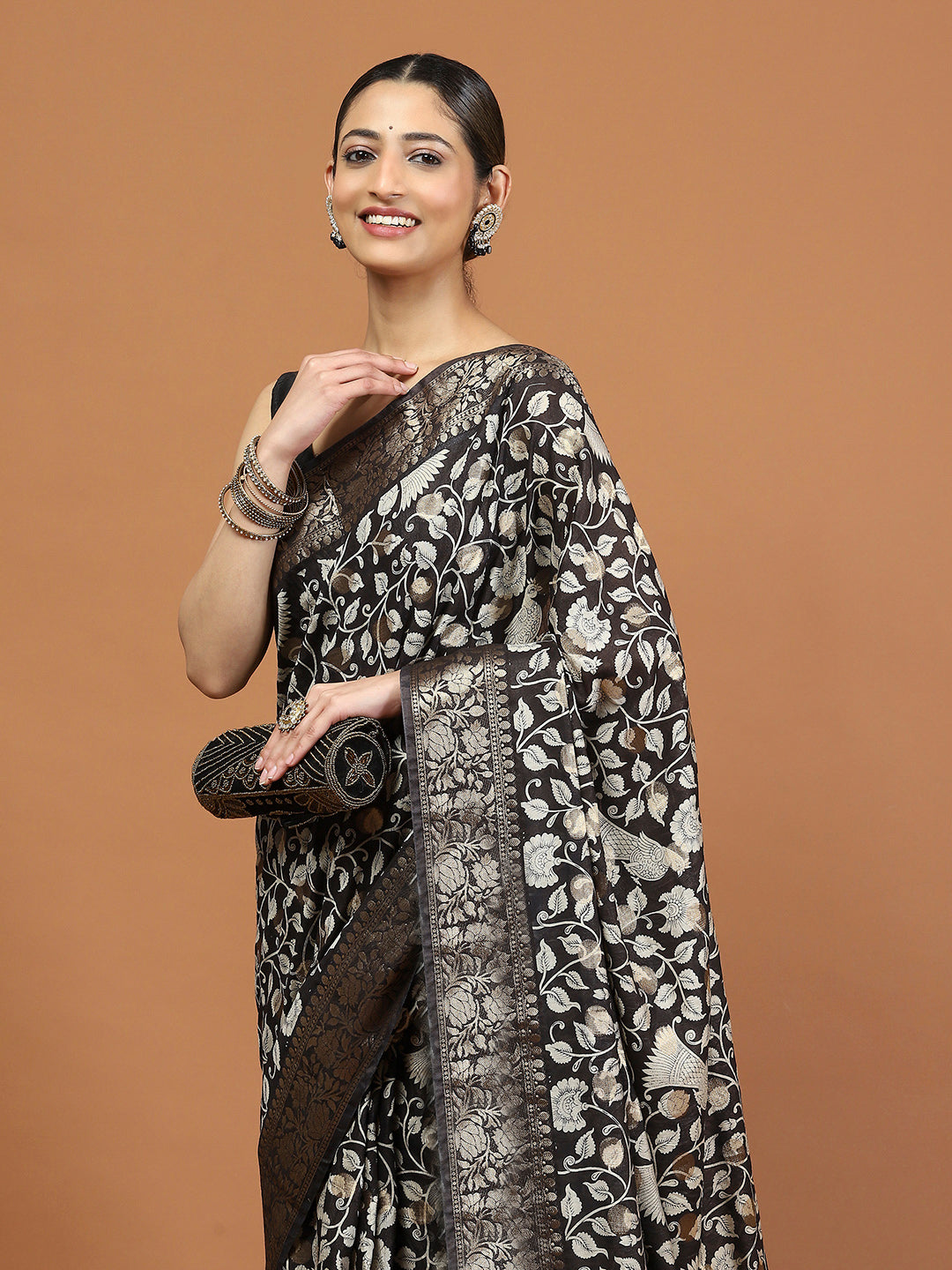 Patola Zari Border Printed Cotton Blend Woven Saree