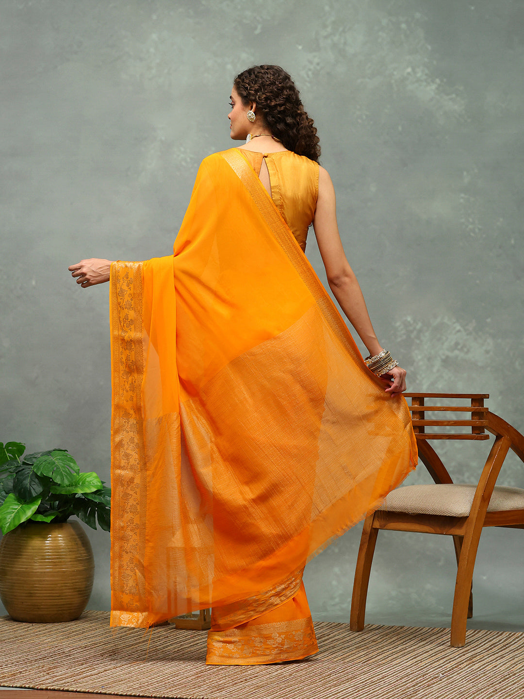 Woven Border Chiffon Woven Saree