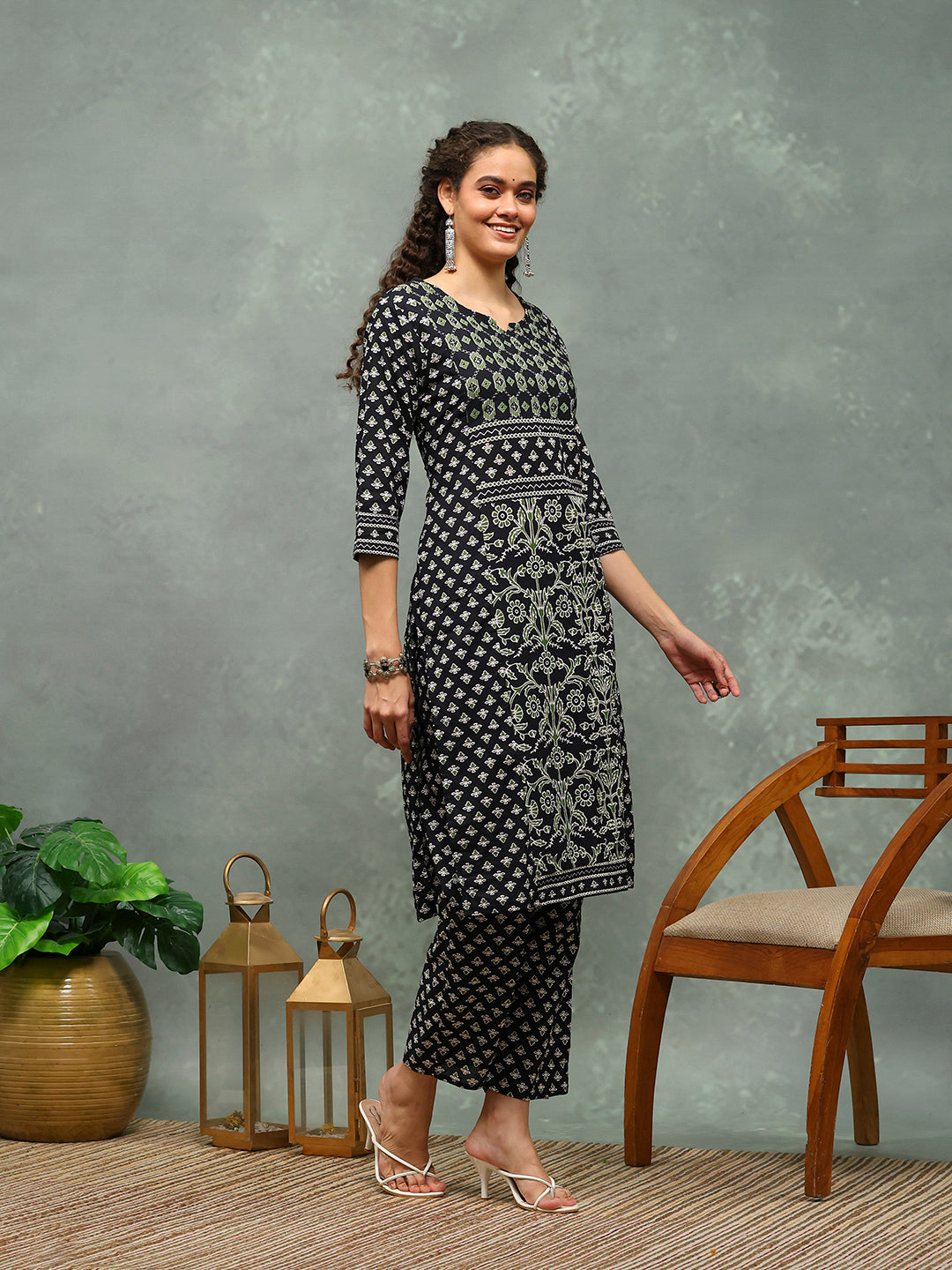 Printed Cotton Blend Kurta With Pants &amp; Dupatta
