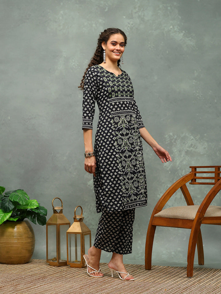 Printed Cotton Blend Kurta With Pants &amp; Dupatta