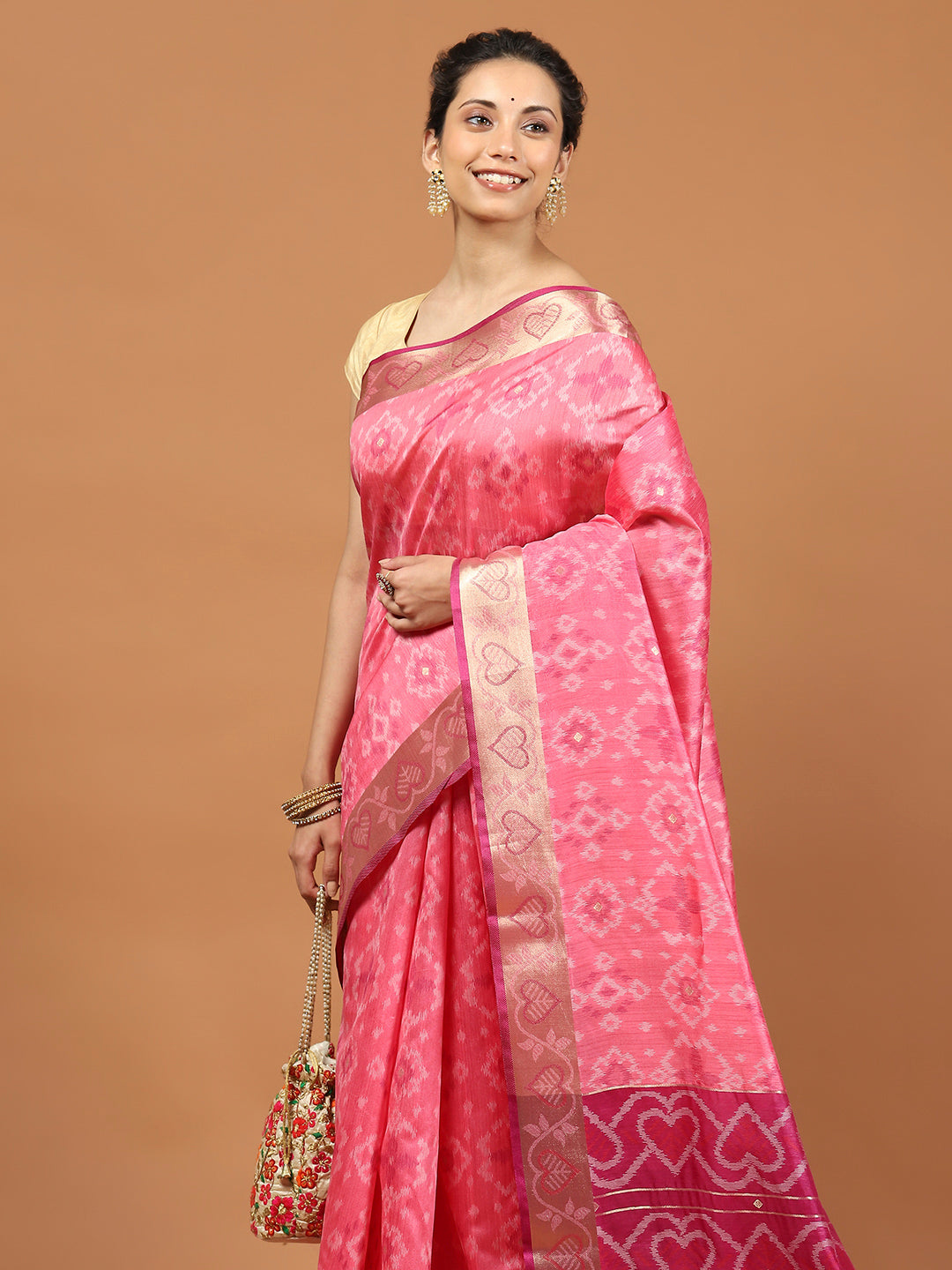 Woven Border Booti Art Silk Saree