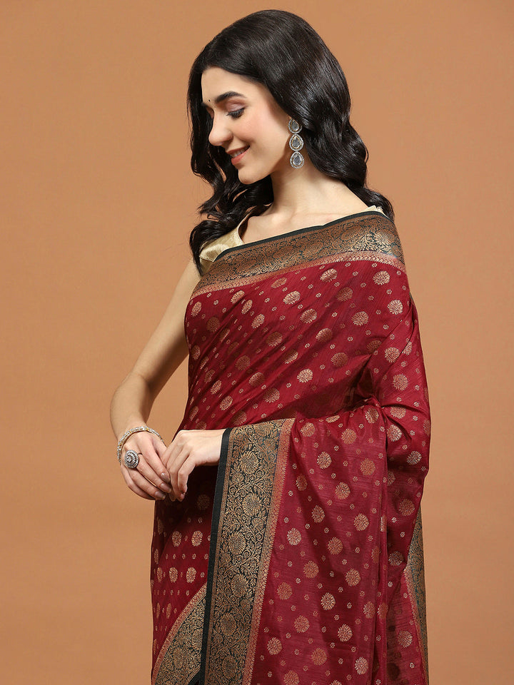 Zari Border Booti Art Silk Woven Saree