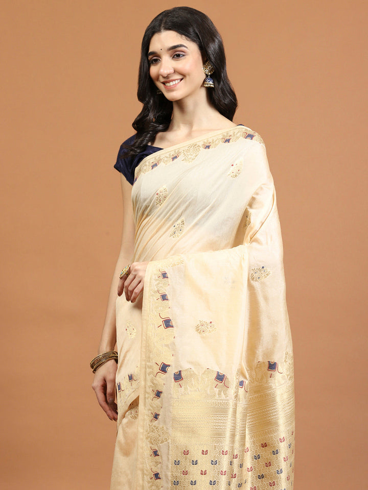 Zari Border Booti Art Silk Woven Saree