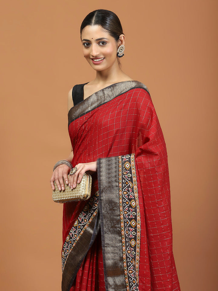 Patola Zari Border Printed Cotton Blend Woven Saree