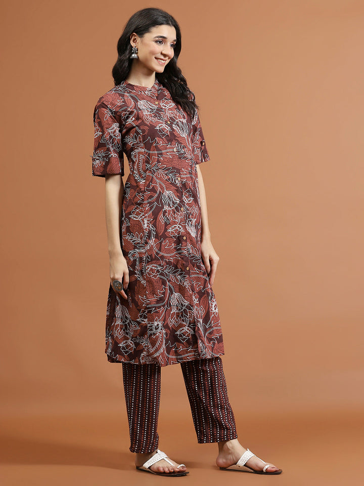 Printed Cotton Blend Kurta With Pants