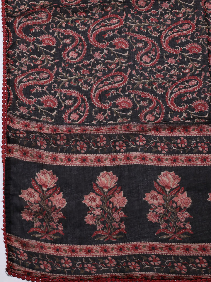 Embroidered Cotton Blend Unstitched Suit With Pant &amp; Dupatta