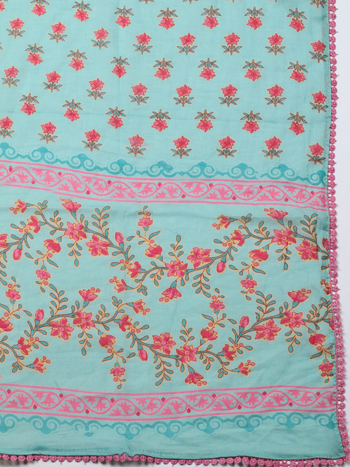 Embroidered Cotton Blend Unstitched Suit With Pant &amp; Dupatta