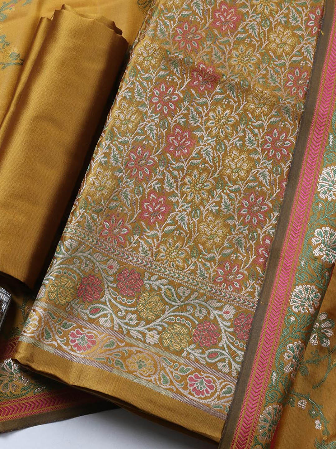 Woven Design Chanderi Unstitched Suit With Pant &amp; Dupatta