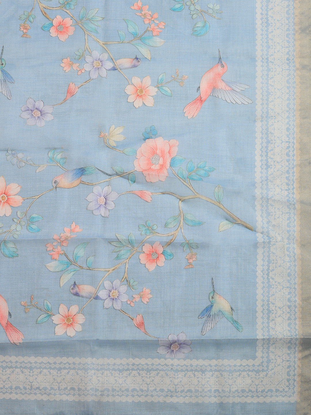 Printed Linen Blend Unstitched Suit With Pant &amp; Dupatta
