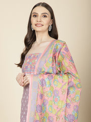 Schiffli Printed Cotton Unstitched Suit Piece With Dupatta