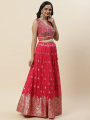 Zari Booti Embroidered Organza Choli With Lehenga & Dupatta