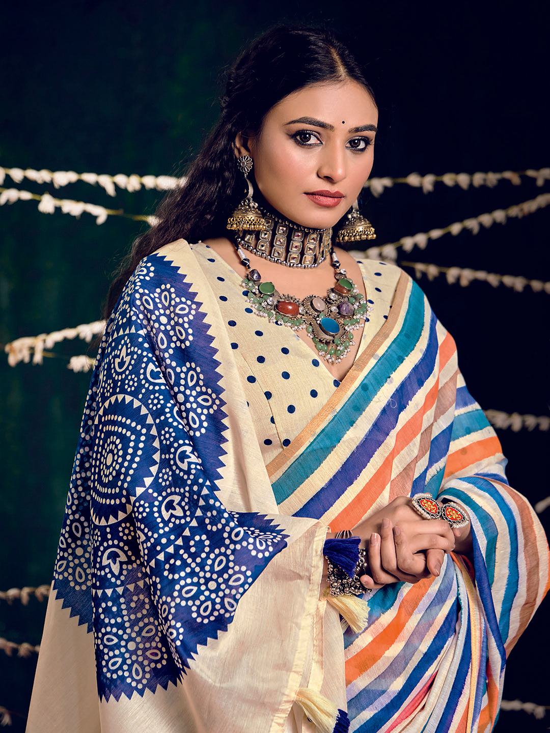 Check Printed Chanderi Saree