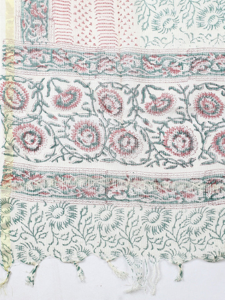 Printed Cotton Blend Unstitched Suit With Pant &amp; Dupatta