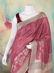 Printed Tussar Pink Saree