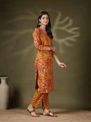 Printed Cotton Blend Kurta With Pant & Dupatta