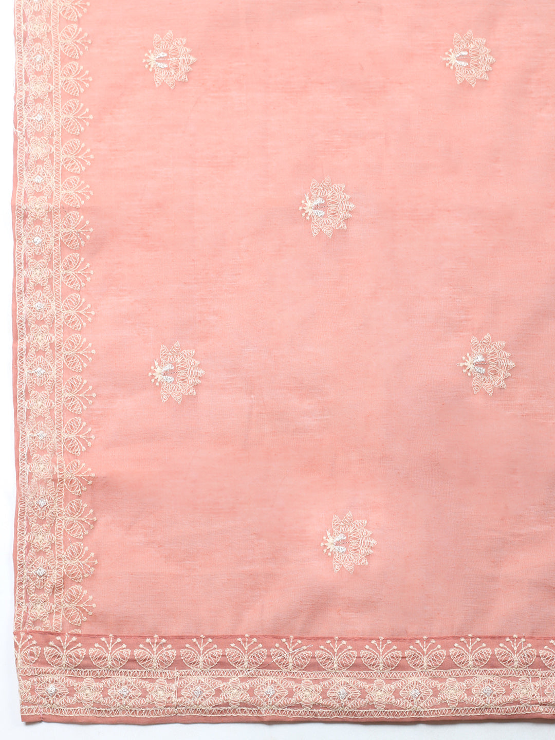 Embroidered Chanderi Unstitched Suit With Pant &amp; Dupatta