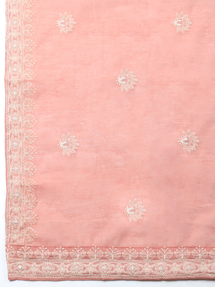 Embroidered Chanderi Unstitched Suit With Pant &amp; Dupatta