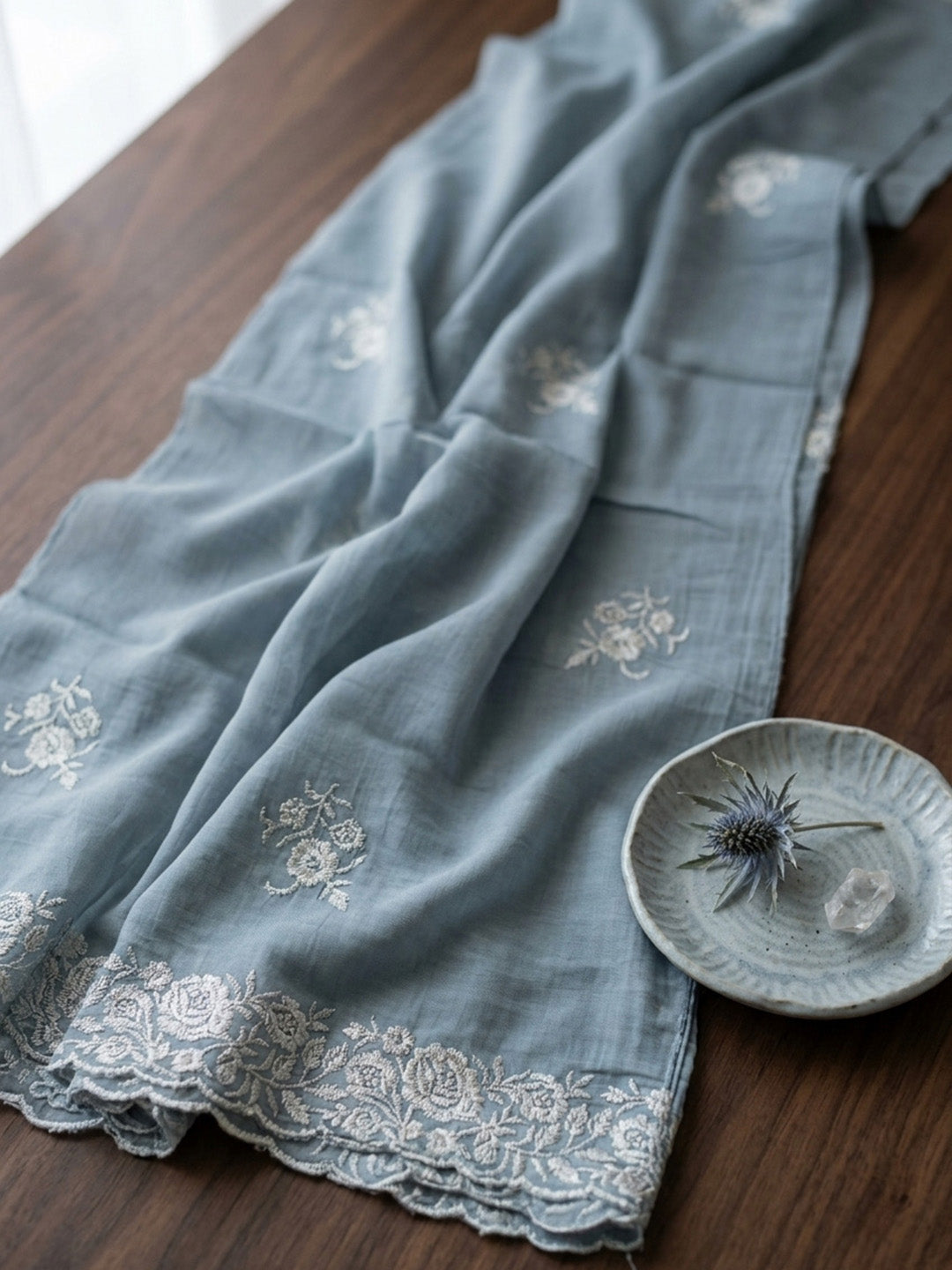 Embroidered Chanderi Unstitched Suit With Pant &amp; Dupatta