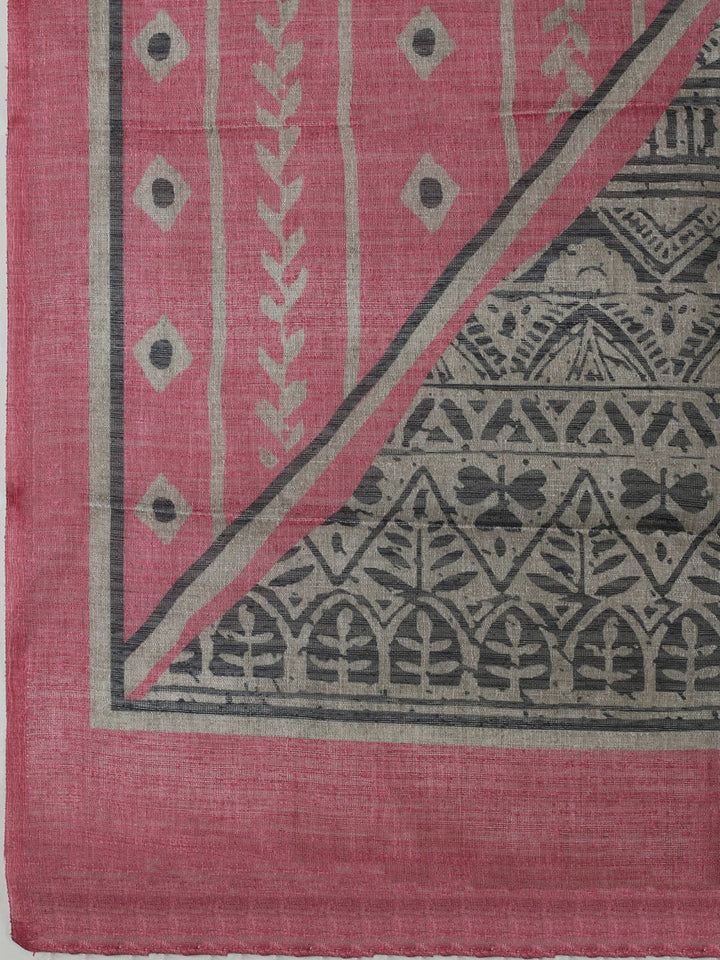 Printed Chanderi Unstitched Suit With Pant &amp; Dupatta