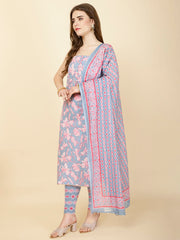 Neck Patti Printed Cotton Unstitched Suit Piece With Dupatta