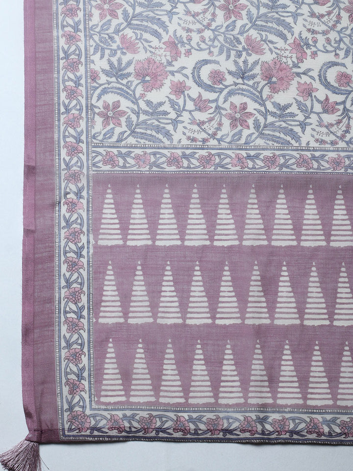 Embroidered Cotton Blend Unstitched Suit With Pant &amp; Dupatta