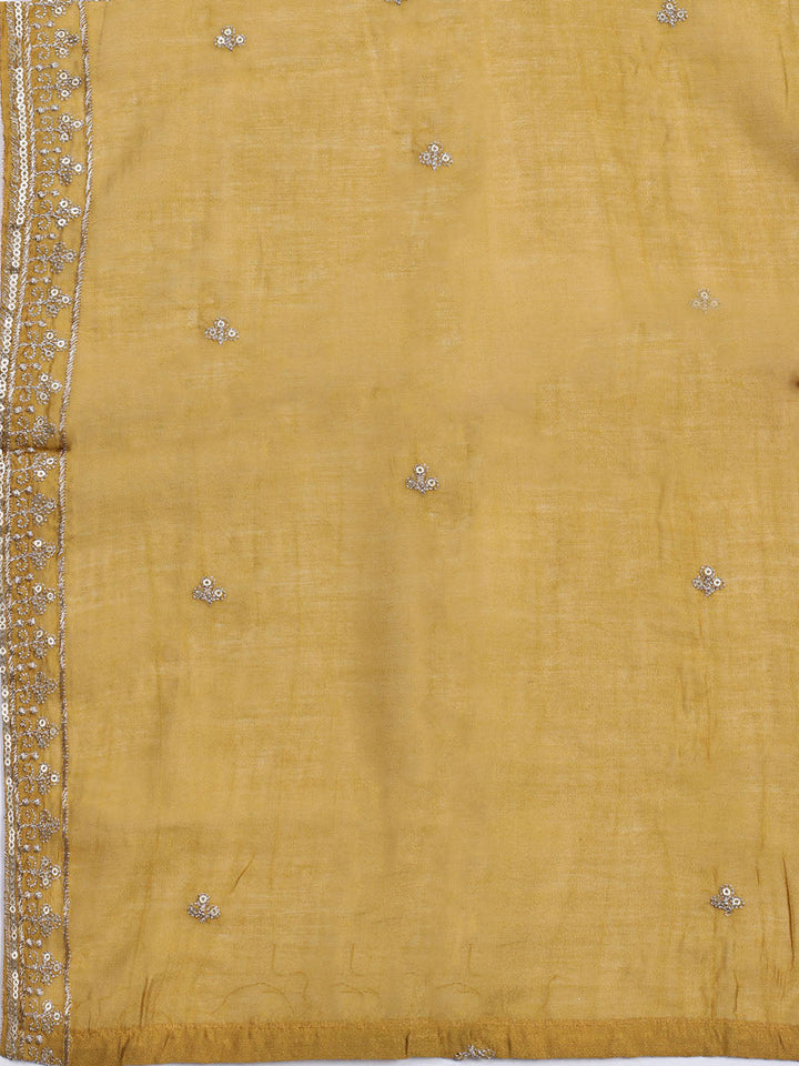 Neck Embroidered Chanderi Unstitched Suit With Dupatta